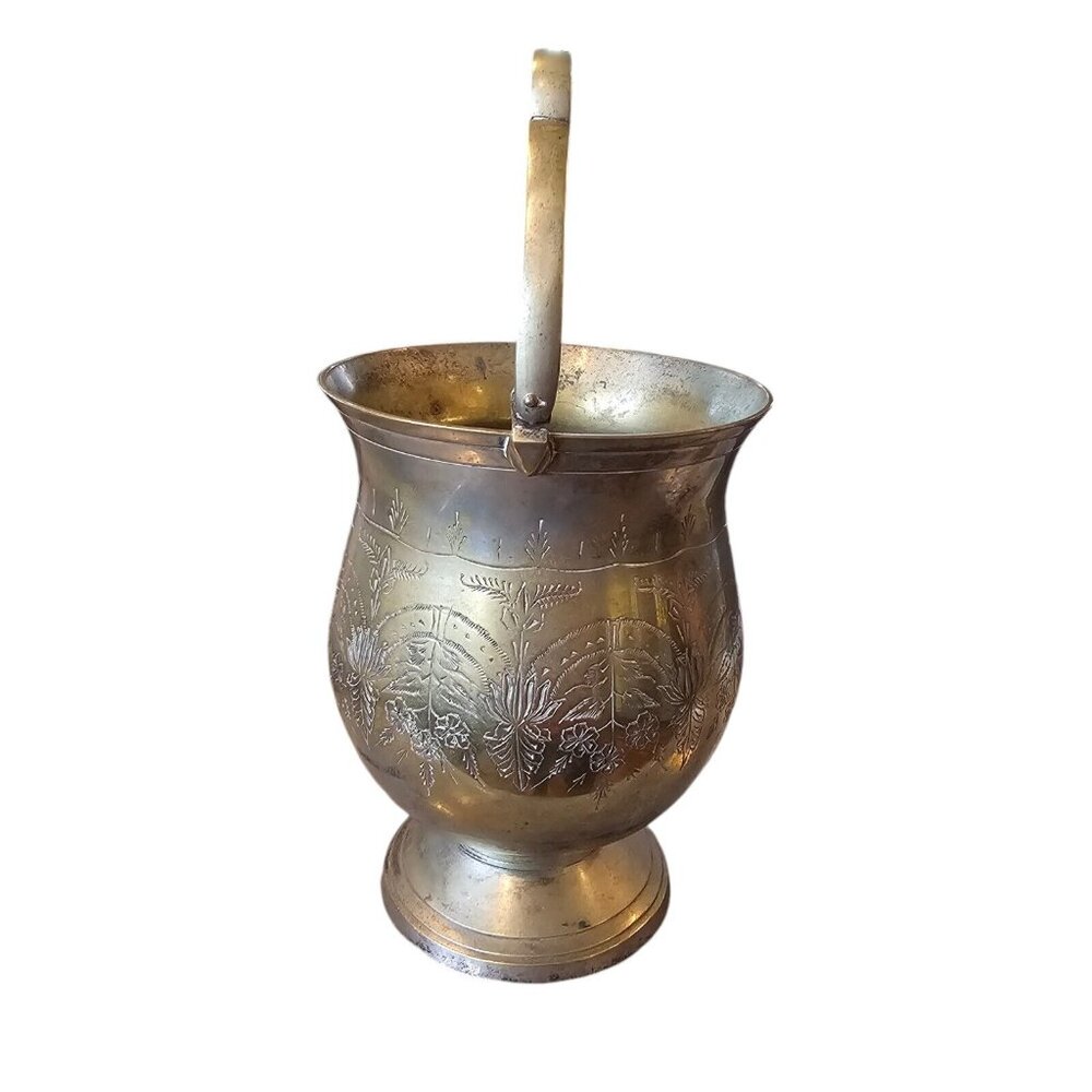 Vintage Etched Silver Plated Deco Bowl Vase With Handle Floral Design Art Nouvea - Picture 4 of 14